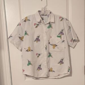 Mens Small Beach Tent Patterned Button Shorts Sleeve